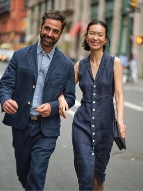 Alex Mill Mathilde navy blue linen dress in XS